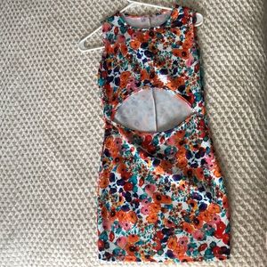 floral dress with open section on stomach